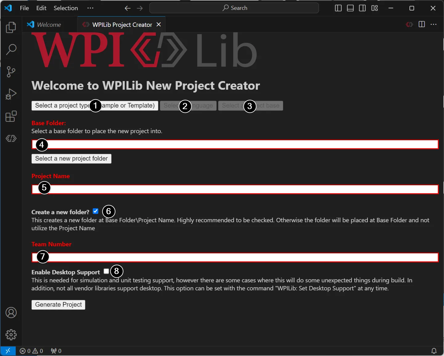 New Project Creator Window